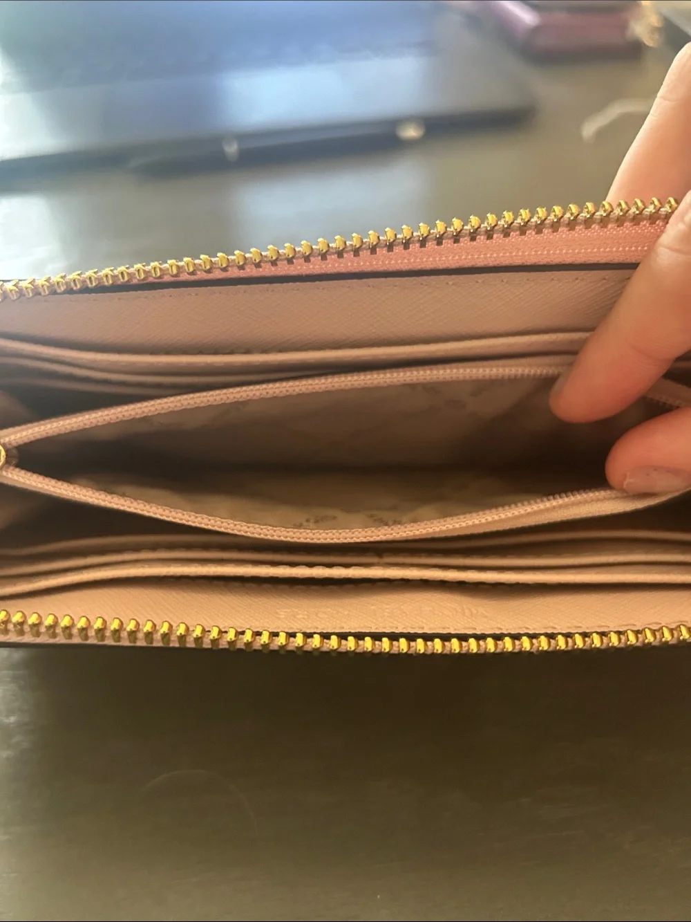 Michael Kors Blush Zip Around Continental Wallet with Gold Logo